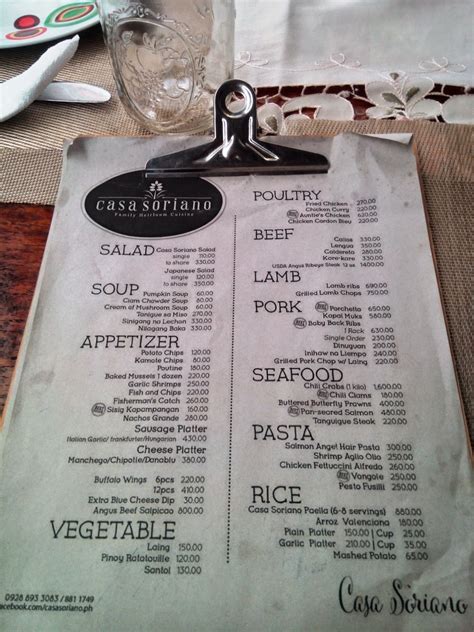 Menu at Casa Soriano Family Heirloom Cuisine .